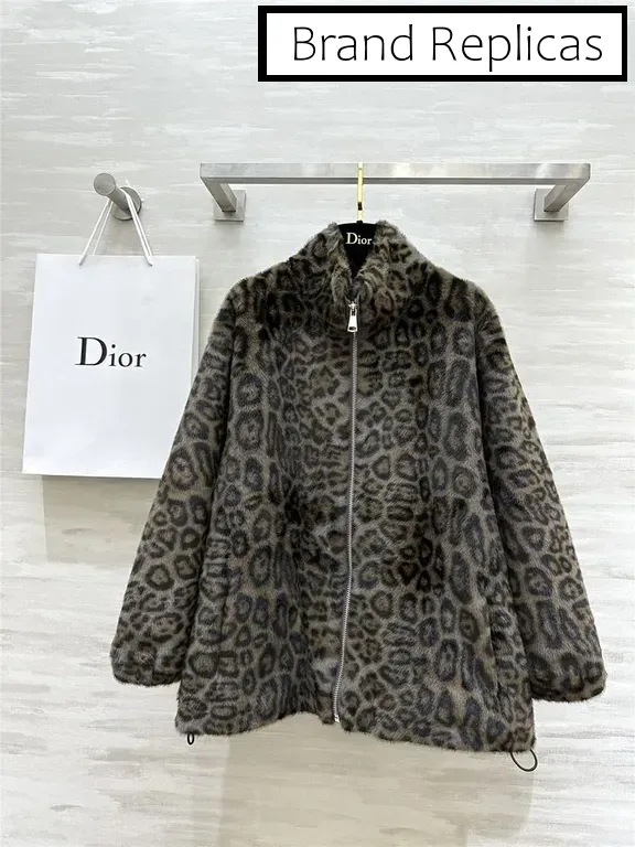 Dior leopard print shearling zip-up jacket